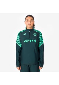 KIPSTA - Bluza piłkarska damska Kipsta Viralto na krótki suwak. Kolor: zielony, niebieski, wielokolorowy. Materiał: elastan, poliester, materiał. Długość: krótkie. Sport: piłka nożna