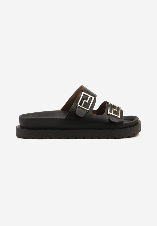Renee - Czarne Klapki Basic z Klamerkami Meralivia. Okazja: na co dzień. Kolor: czarny. Sezon: lato. Obcas: na obcasie. Styl: elegancki, casual. Wysokość obcasa: niski