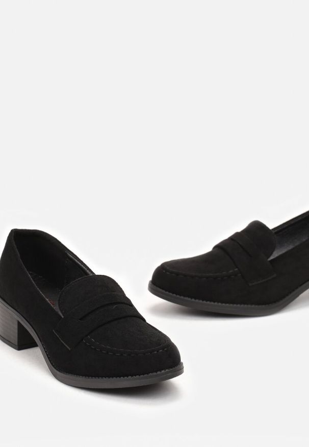 Born2be - Czarne Mokasyny na Niskim Słupku Hixe. Kolor: czarny. Obcas: na słupku. Styl: elegancki
