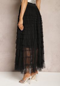 Renee - Czarna Bawełniana Spódnica Ozdobiona Falbankami Maxi Creama. Kolor: czarny. Materiał: bawełna. Długość: długie. Wzór: aplikacja. Sezon: lato #5