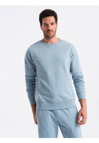 Ombre Clothing - Dresowy komplet męski spodnie joggery + bluza – błękitny V7 Z79 - XXL. Kolor: niebieski. Materiał: dresówka. Wzór: aplikacja