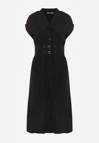 Born2be - Czarna Sukienka Koszulowa z Modelującym Przeszyciem ze Sprzączkami w Talii Puresa. Okazja: do pracy, na co dzień, na spotkanie biznesowe. Kolor: czarny. Typ sukienki: koszulowe. Styl: biznesowy, casual #3