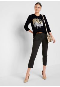 bonprix - Spodnie ze stretchem 7/8. Kolor: czarny. Materiał: materiał #2