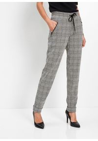 bonprix - Spodnie z gumką w talii w kratę glencheck. Kolor: szary, biały. Styl: klasyczny #1
