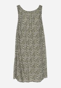 Born2be - Ciemnozielona Rozkloszowana Sukienka z Bawełny w Abstrakcyjny Wzór Annivione. Kolor: zielony. Materiał: bawełna. Długość rękawa: na ramiączkach. Styl: klasyczny, elegancki #5