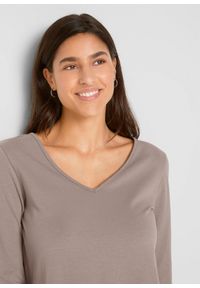 bonprix - Dopasowany shirt z długim rękawem (2 szt.). Typ kołnierza: dekolt w serek. Kolor: brązowy. Długość rękawa: długi rękaw. Długość: długie. Styl: klasyczny #3