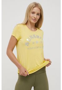 Deha t-shirt damski kolor żółty. Kolor: żółty. Materiał: materiał, wiskoza. Wzór: nadruk #4