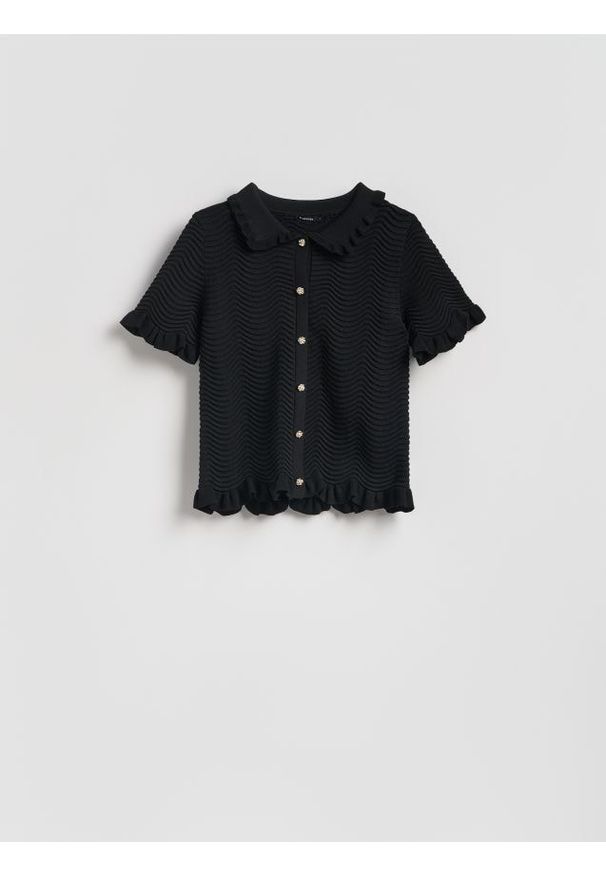 Reserved - Bluzka z kołnierzykiem - czarny. Kolor: czarny. Materiał: dzianina