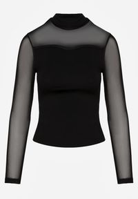 Renee - Czarna Bluzka Golf Vices z Przezroczystymi Rękawami Kariale. Okazja: na co dzień. Typ kołnierza: golf. Kolor: czarny. Materiał: jeans. Styl: casual, elegancki #7