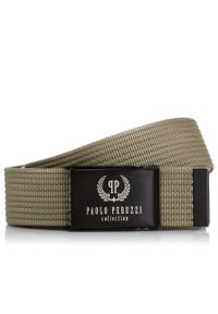 Pasek parciany PAOLO PERUZZI PW-13-95 cm beżowy khaki. Kolor: beżowy, wielokolorowy, brązowy. Materiał: materiał. Wzór: paski #1