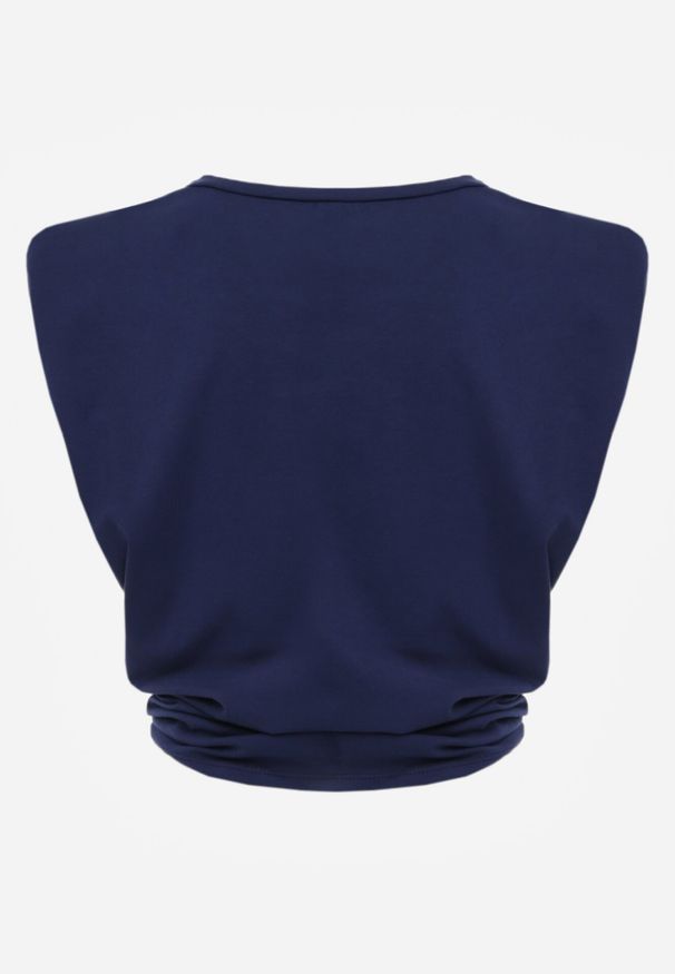 Born2be - Granatowy Bawełniany Top Oversize Bez Rękawów z Wiązaniem i Poduszkami w Ramionach Apixie. Okazja: na co dzień. Kolor: niebieski. Materiał: bawełna. Długość rękawa: bez rękawów. Styl: elegancki, casual
