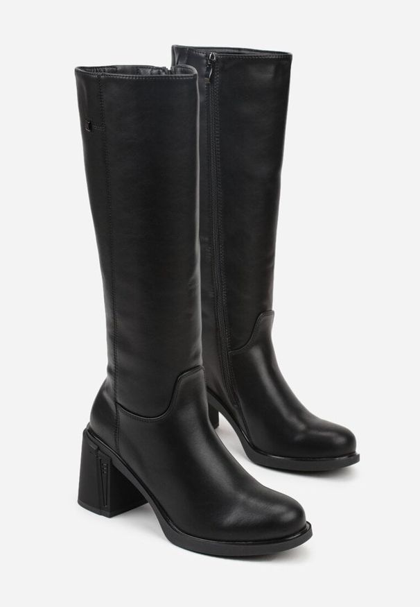 Born2be - Czarne Skórzane Kozaki VICES na Obcasie Fezunda. Okazja: na co dzień. Wysokość cholewki: przed kolano. Kolor: czarny. Materiał: skóra. Szerokość cholewki: normalna. Obcas: na obcasie. Styl: casual, elegancki, klasyczny. Wysokość obcasa: średni