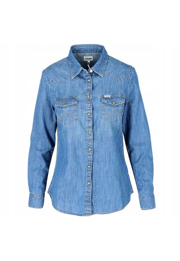 Wrangler - WRANGLER DENIM WESTERN SHIRT DAMSKA KOSZULA JEANSOWA MID INDIGO W5Z02AX8E. Materiał: jeans, denim