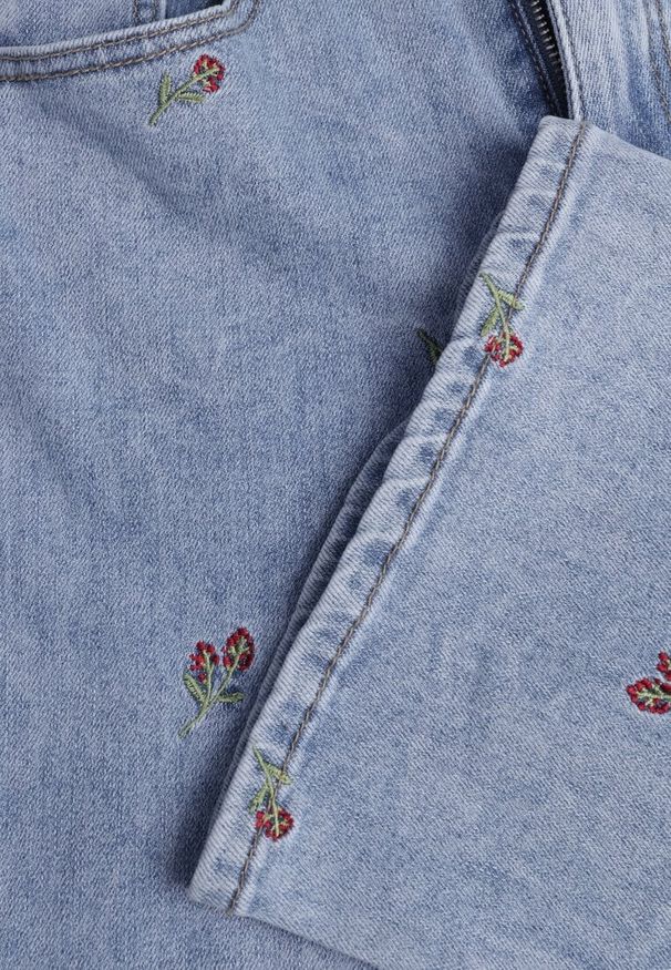 Renee - Niebieskie Szerokie Jeansy z Bawełną High Waist z Haftowanym Wzorem Donlopes. Okazja: na co dzień. Stan: podwyższony. Kolor: niebieski. Wzór: haft. Styl: casual