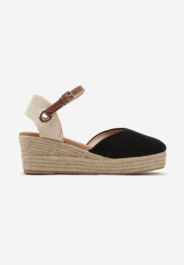 Born2be - Czarne Sandały Espadryle na Plecionym Koturnie Effilda. Okazja: na co dzień. Zapięcie: sprzączka. Kolor: czarny. Obcas: na koturnie. Styl: elegancki, casual