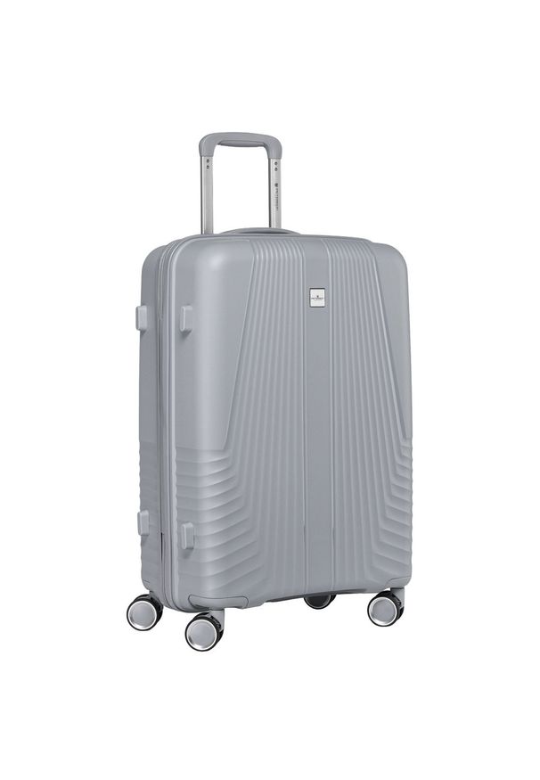 Duża walizka podróżna w szarym kolorze z wodoodporną skorupą Peterson PTN PP-09-W. Kolor: szary