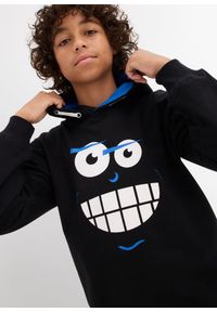 bonprix - Bluza z kapturem z czystej bawełny. Typ kołnierza: kaptur. Kolor: czarny. Materiał: materiał, bawełna. Wzór: aplikacja, nadruk #3