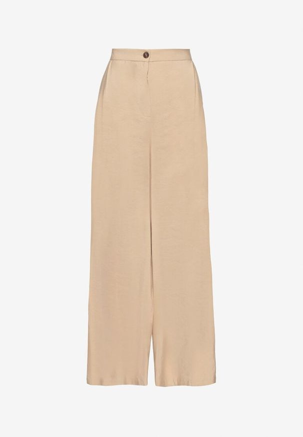 Born2be - Beżowe Spodnie z Modalu o Szerokim Kroju z Niskim Stanem Reavela. Okazja: na co dzień. Stan: obniżony. Kolor: beżowy. Styl: elegancki, casual, klasyczny