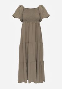 Renee - Ciemnozielona Sukienka z Wiskozy o Rozkloszowanym Kroju z Bufiastymi Rękawkami Rosena. Kolor: zielony. Materiał: wiskoza. Długość rękawa: krótki rękaw. Sezon: lato. Typ sukienki: rozkloszowane. Długość: maxi #4