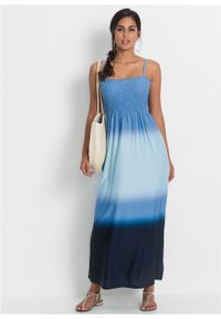 Długa sukienka batikowa bonprix niebieski z nadrukiem. Kolor: niebieski. Długość rękawa: na ramiączkach. Wzór: nadruk. Styl: elegancki. Długość: maxi #7