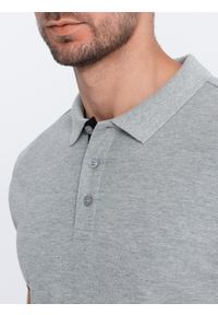 Ombre Clothing - Bawełniana koszulka męska polo z kontrastowymi wykończeniami – szary melanż V7 - Rozmiar: XL. Typ kołnierza: polo. Kolor: szary. Materiał: bawełna. Wzór: melanż #3