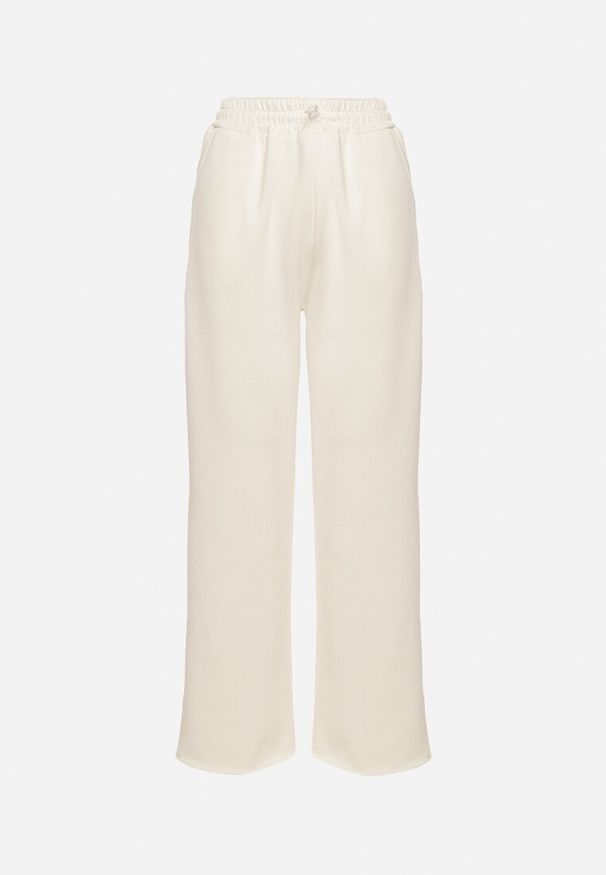 Born2be - Jasnobeżowe Klasyczne Szerokie Spodnie z Wysokim Stanem i Gumką w Pasie Lortia. Stan: podwyższony. Kolor: beżowy. Materiał: dzianina, tkanina. Styl: klasyczny