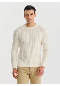 Pako Lorente - PAKO LORENTE - Beżowy sweter męski z kaszmirem. Kolor: beżowy. Materiał: kaszmir. Wzór: ze splotem. Sezon: jesień #1