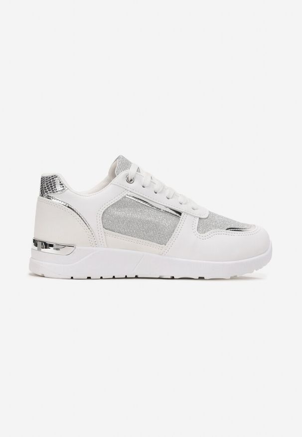 Renee - Białe Płaskie Sneakersy Sznurowane z Brokatowymi Wstawkami Raflia. Kolor: biały. Szerokość cholewki: normalna