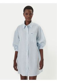 Tommy Jeans Sukienka koszulowa DW0DW22344 Błękitny Relaxed Fit. Kolor: niebieski. Materiał: len. Typ sukienki: koszulowe #1