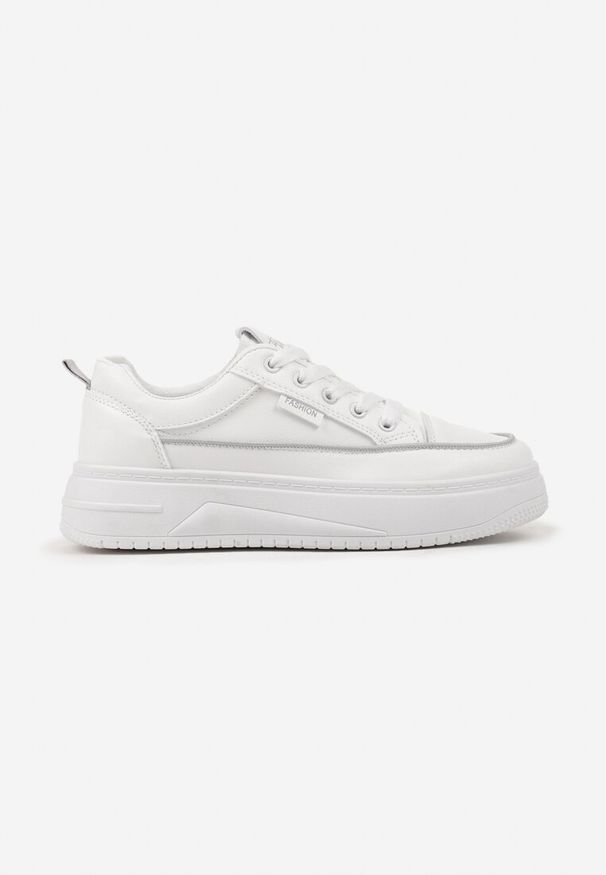 Renee - Biało-Szare Sneakersy na Platformie z Tłoczeniem i Sznurowaniem Erisandria. Nosek buta: okrągły. Zapięcie: sznurówki. Kolor: biały. Obcas: na platformie. Wysokość obcasa: średni