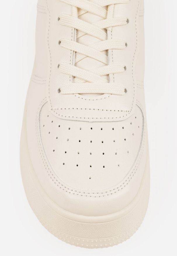 Renee - Beżowe Sznurowane Sneakersy na Platformie z Bieżnikiem Arvilla. Kolor: beżowy. Materiał: materiał, skóra. Obcas: na platformie