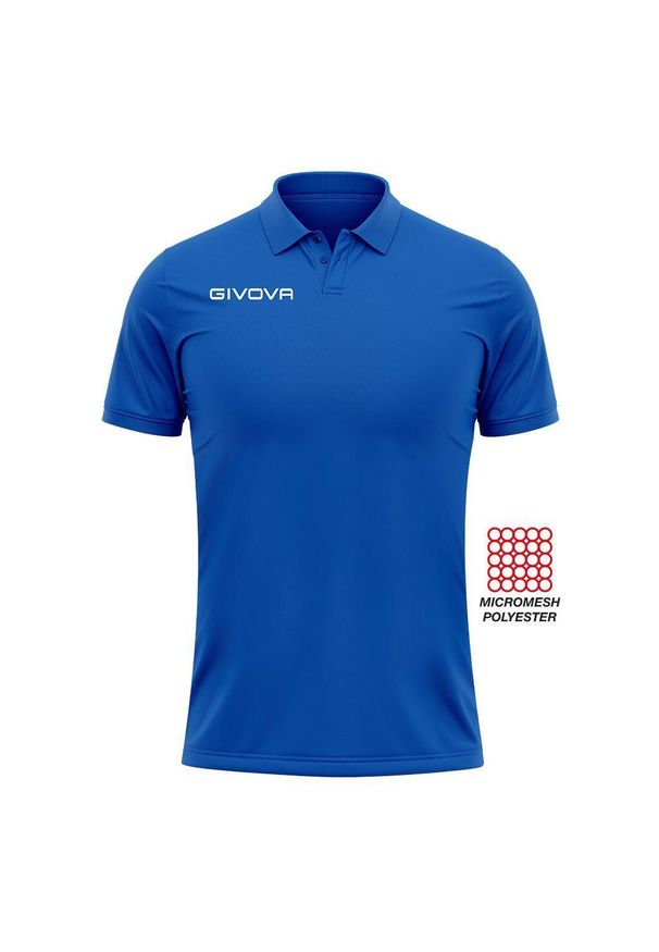 Polo z kieszonką w siateczkę Givova. Typ kołnierza: polo. Kolor: niebieski. Materiał: dzianina. Wzór: haft