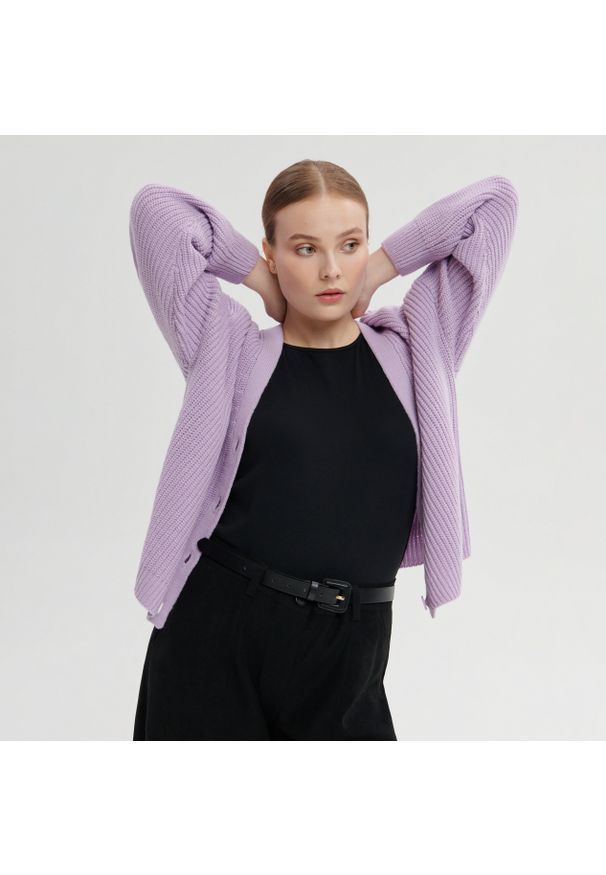 Sinsay - Kardigan dzianinowy - Fioletowy. Kolor: fioletowy. Materiał: dzianina