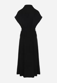 Born2be - Czarna Sukienka Koszulowa z Wiskozy i Lnu Wiązana w Talii z Kieszeniami Efrasira. Okazja: na co dzień. Kolor: czarny. Materiał: wiskoza, len. Typ sukienki: koszulowe. Styl: elegancki, casual #2