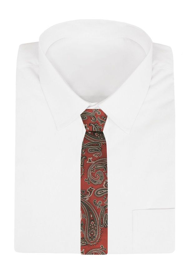 Krawat Męski - Chattier - Miedziany Kolor, Duży Wzór Paisley. Kolor: brązowy. Materiał: tkanina. Wzór: paisley. Styl: klasyczny, wizytowy, elegancki