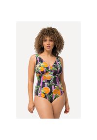ULLA POPKEN - Damski Strój kąpielowy pomarańczowy miękkie miseczki neonowa lamówka. Kolekcja: plus size. Kolor: różowy. Materiał: elastan, poliamid, materiał