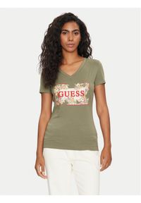 Guess T-Shirt W4GI23 J1314 Zielony Slim Fit. Kolor: zielony. Materiał: bawełna
