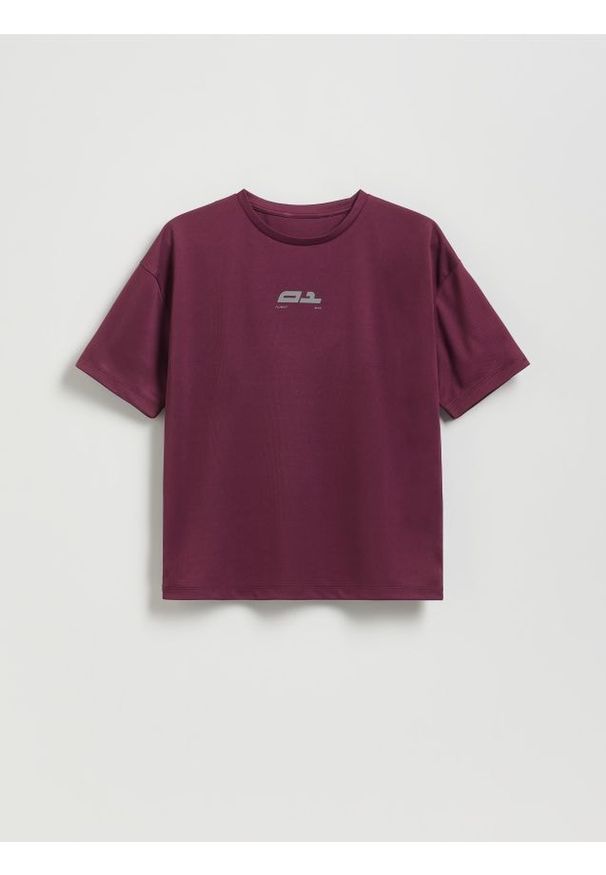 Reserved - Szybkoschnący t-shirt z nadrukiem - bordowy. Kolor: czerwony. Materiał: dzianina. Wzór: nadruk. Styl: sportowy