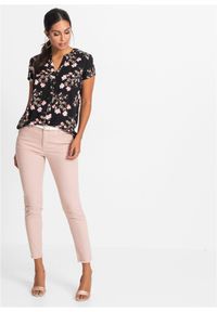 bonprix - Bluzka z krótkim rękawem z czystej wiskozy. Typ kołnierza: dekolt w serek. Kolor: czarny. Materiał: wiskoza. Długość rękawa: krótki rękaw. Długość: krótkie. Wzór: nadruk. Styl: elegancki #3