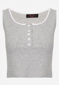 Born2be - Szary Bawełniany Top w Prążki z Guzikami przy Dekolcie Bervise. Okazja: na co dzień. Kolor: szary. Materiał: bawełna. Wzór: prążki. Styl: casual #8