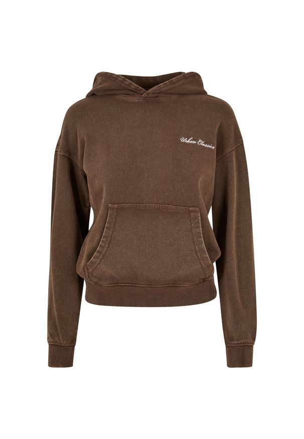 Sweat bluza frotte z kapturem z małym haftem kobieta Urban Classics. Typ kołnierza: kaptur. Kolor: brązowy. Wzór: haft