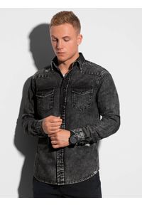 Ombre Clothing - Koszula męska z długim rękawem K567 - czarna - XL. Kolor: czarny. Materiał: jeans, bawełna. Długość rękawa: długi rękaw. Długość: długie. Styl: klasyczny #2