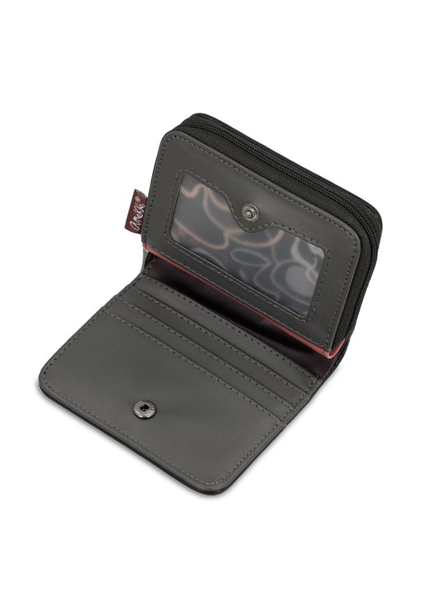 Portfel damski Anekke, mały we wzory z miejscem na zdjęcia na karty i na bilon, brązowy, 41809-903. Kolor: brązowy. Wzór: haft, aplikacja