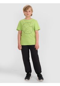 4f - 4F T-shirt regular z nadrukiem chłopięcy - zielony 146 (10-11 lat). Okazja: na co dzień. Kolor: zielony. Materiał: jersey, bawełna, materiał. Długość rękawa: krótki rękaw. Długość: krótkie. Wzór: nadruk. Sezon: lato. Styl: casual, klasyczny, sportowy #2