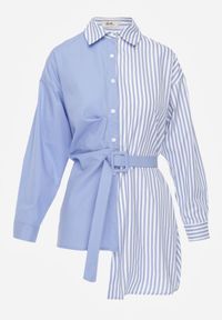 Born2be - Niebieska Asymetryczna Koszula z Materiałowym Paskiem z Klamrą Vodeis. Kolor: niebieski. Materiał: materiał #8