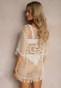 Renee - Jasnobeżowa Szydełkowa Bluzka w Stylu Narzutki Boho z Bawełny Elataya. Okazja: na plażę, na spacer. Kolor: beżowy. Materiał: bawełna. Długość rękawa: krótki rękaw. Sezon: lato. Styl: boho