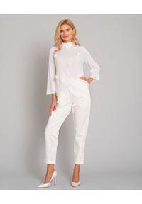 LE TRICOT PERUGIA - Białe spodnie z kieszeniami. Kolor: biały. Materiał: bawełna, materiał. Wzór: aplikacja #3