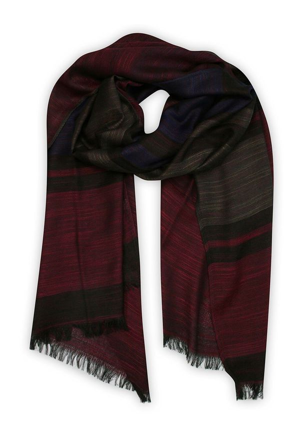 Lekki Szalik Wiosenno-Jesienny - Teer - Ciemna Kolorystyka. Okazja: na spacer. Kolor: wielokolorowy. Materiał: poliester. Wzór: prążki, paski. Sezon: wiosna, jesień. Styl: elegancki