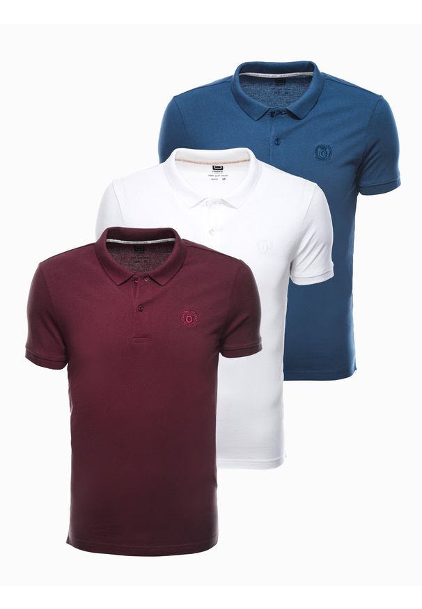 Ombre Clothing - Zestaw koszulek męskich polo z dzianiny pique 3-pak - mix V2 Z28 - XXL. Typ kołnierza: polo. Kolor: czerwony. Materiał: dzianina. Wzór: haft