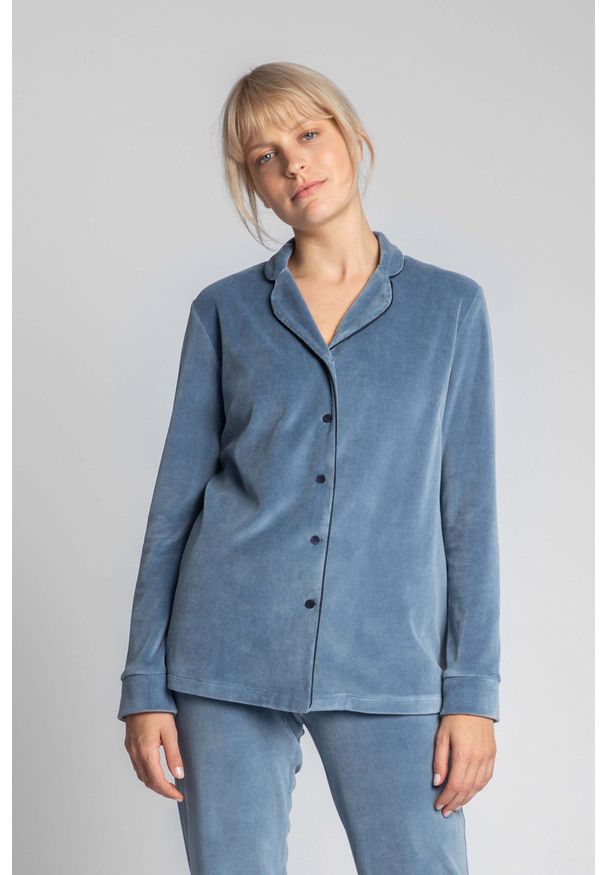 MOE - Welurowa Koszula od Piżamy - Niebieska. Kolor: niebieski. Materiał: welur